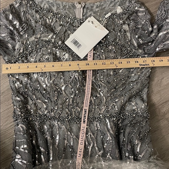 NWT Mac Duggal 20252 High Neck Above Elbow Sleeve Embellished A-Line Dress Sz 12 - Picture 5 of 6